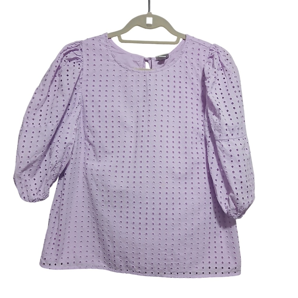 A New Day Womens‎ Eyelet Puff Sleeve Top Lightweight Lavender Blouse Size M
